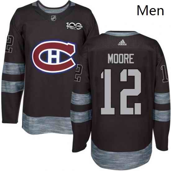 Mens Adidas Montreal Canadiens 12 Dickie Moore Authentic Black 1917 2017 100th Anniversary NHL Jersey